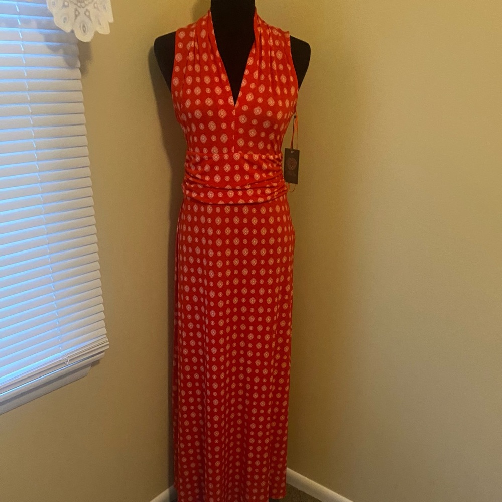 Vince Camuto Red and White Polka Dot Maxi Dress